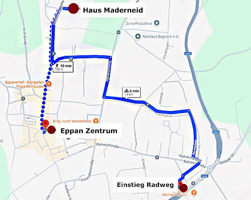 Maps Lage Haus Maderneid, Radweg, Dorfzentrum